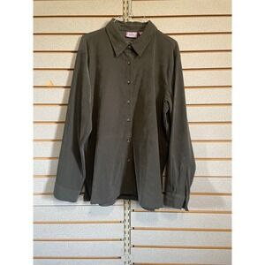 Premier International Ladies Plus Olive Green Button Down‎ Shirt XL